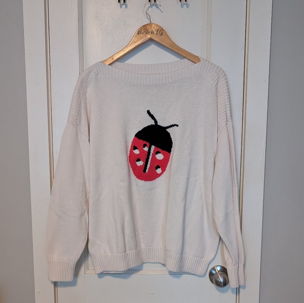LOFT Cream and Red Ladybug Sweater Size XL